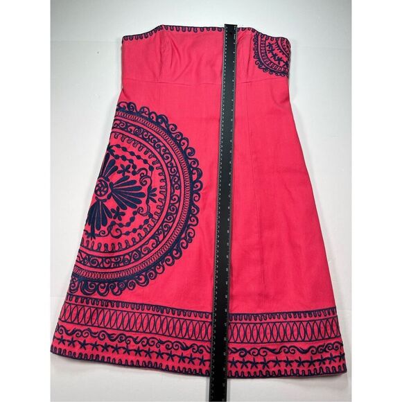 Lilly Pulitzer Strapless Bowen Dress Pink Navy Blue Embroidered Size 8 Preppy - Picture 10 of 11